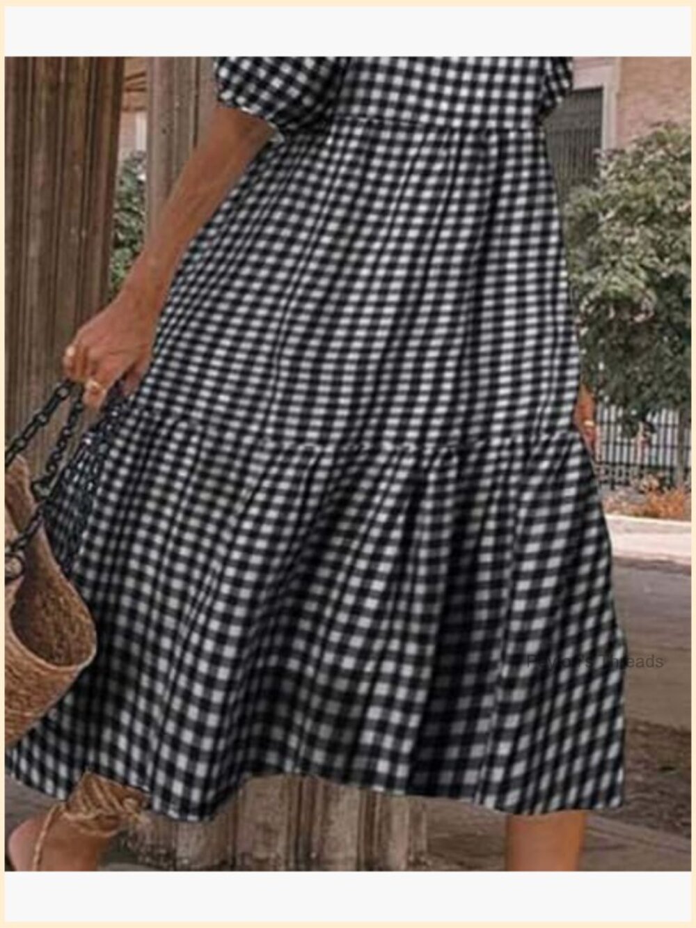 Loose Fit Plaid Long Dress with Lantern Sleeves Casual Swing Dress - Picture 4 of 5